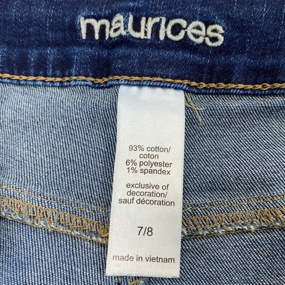 Maurices Jeans Women 7/8 Dark Wash Straight Leg Raw Hem Stretch Denim Casual